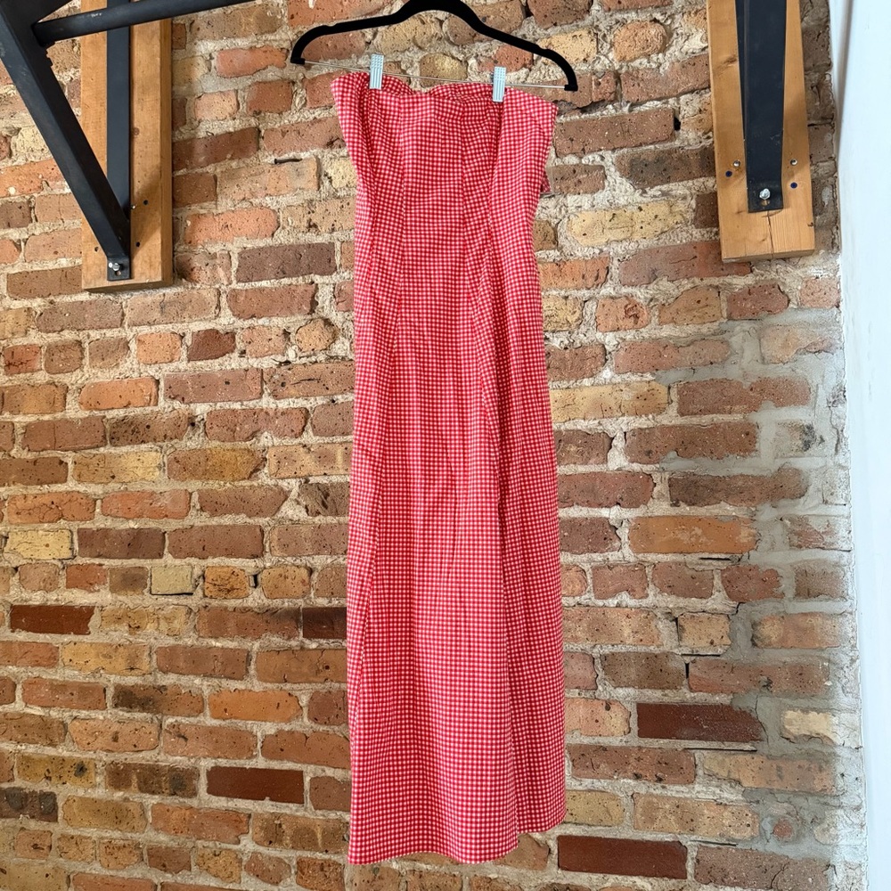 Abercrombie & Fitch Strapless Pink Gingham Midi Dress - Picture 3 of 6